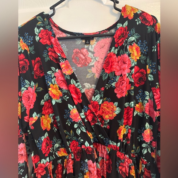 Torrid Floral Print Wrap Top Bell Sleeve Chiffon Dress - Picture 2 of 7